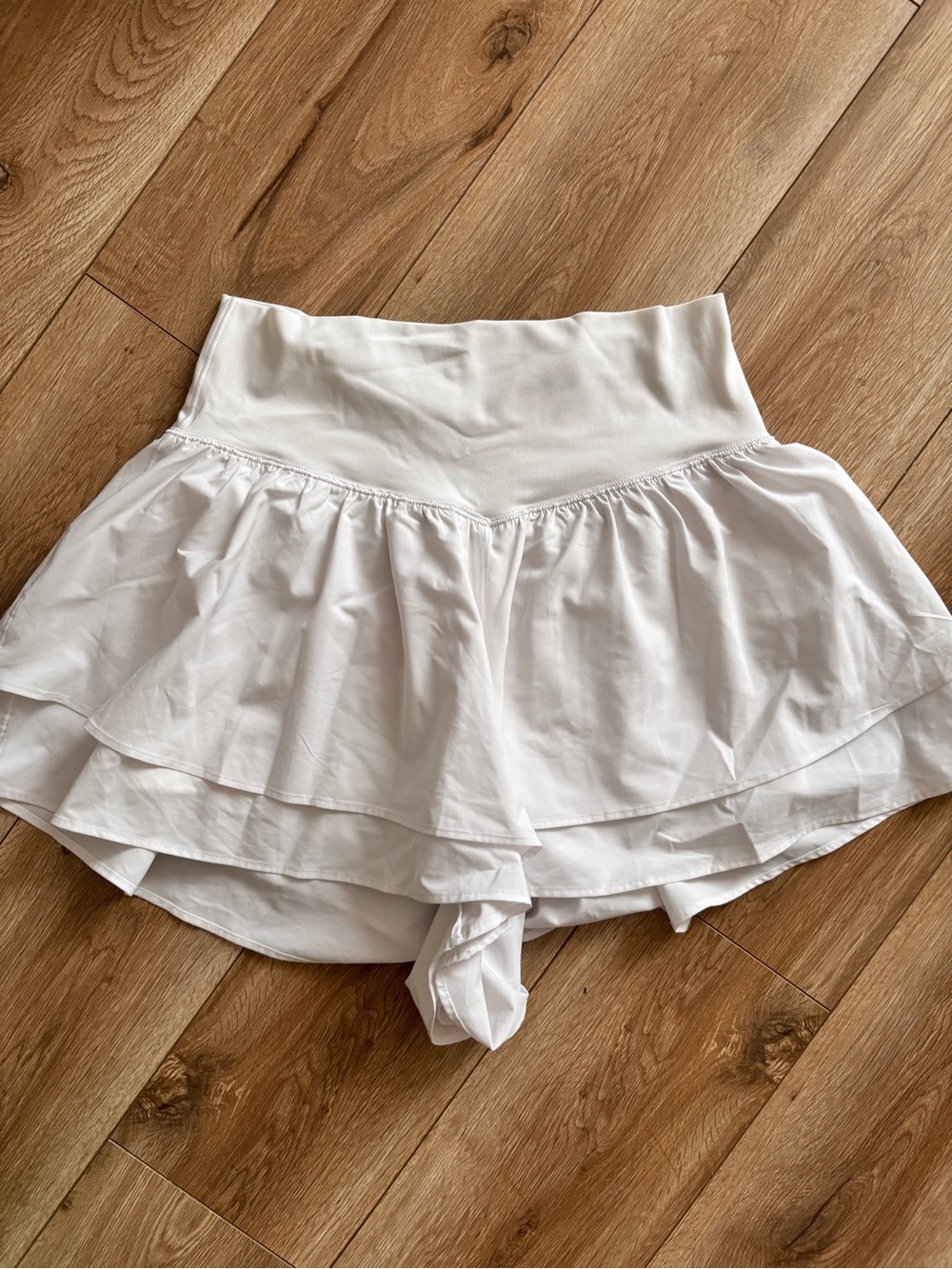 Aerie White Layered Athletic Ruffle Shorts